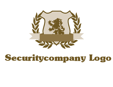 lion on shield logo with a wreath