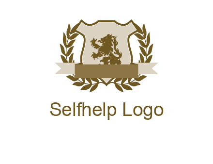 lion on shield logo with a wreath