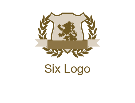 lion on shield logo with a wreath