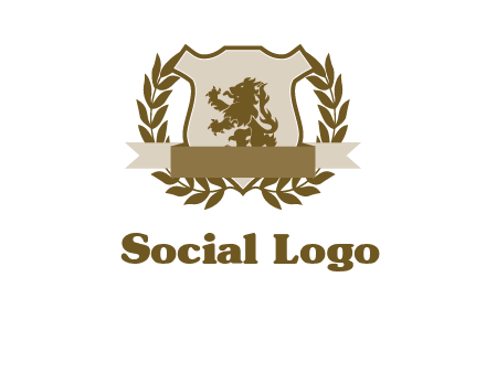 lion on shield logo with a wreath
