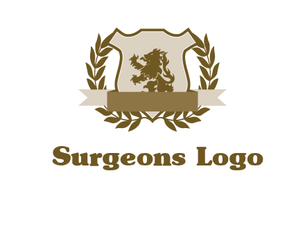 lion on shield logo with a wreath