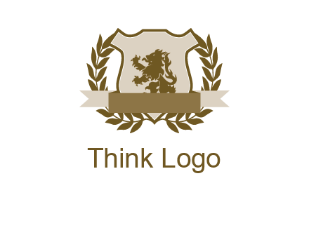lion on shield logo with a wreath