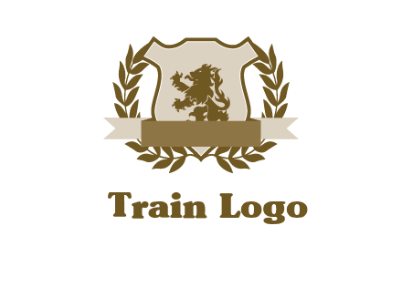 lion on shield logo with a wreath