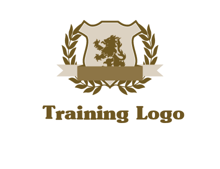 lion on shield logo with a wreath
