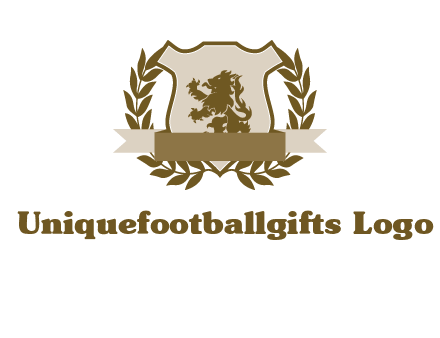 lion on shield logo with a wreath