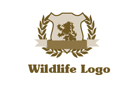 lion on shield logo with a wreath