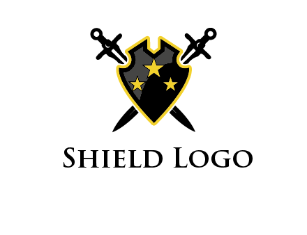 swords crossed behind shield graphic