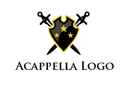 swords crossed behind shield graphic