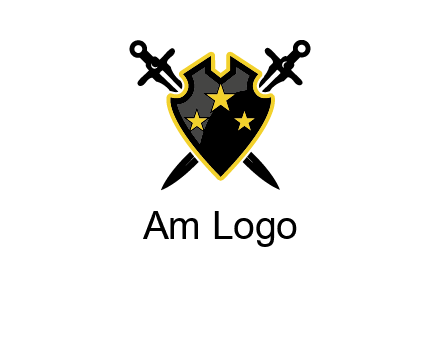 swords crossed behind shield graphic