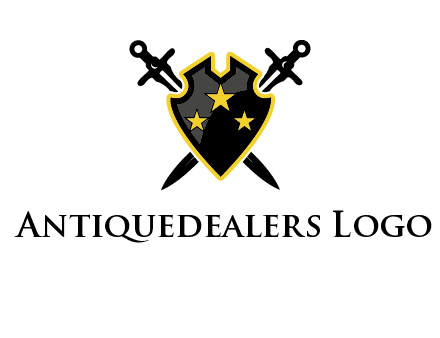 swords crossed behind shield graphic