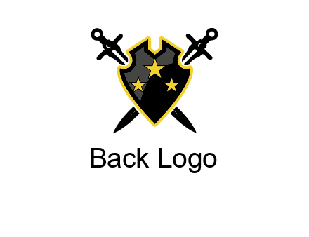 swords crossed behind shield graphic