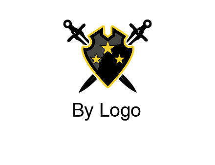 swords crossed behind shield graphic