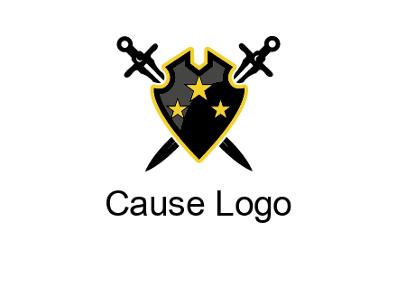 swords crossed behind shield graphic
