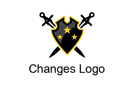 swords crossed behind shield graphic