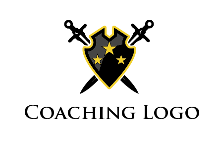 swords crossed behind shield graphic