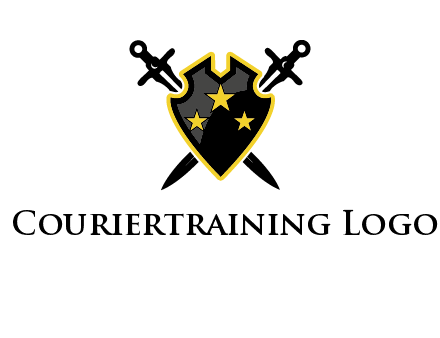 swords crossed behind shield graphic