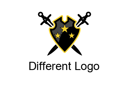 swords crossed behind shield graphic