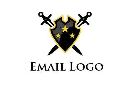 swords crossed behind shield graphic