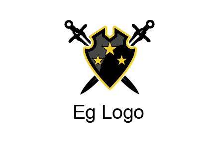 swords crossed behind shield graphic