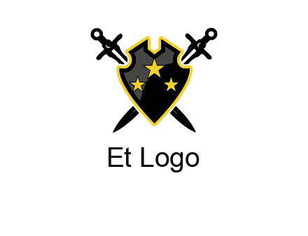 swords crossed behind shield graphic