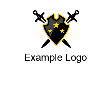 swords crossed behind shield graphic
