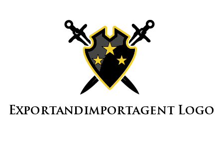 swords crossed behind shield graphic