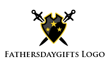 swords crossed behind shield graphic