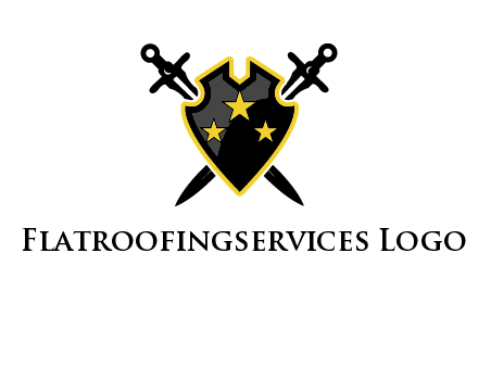swords crossed behind shield graphic