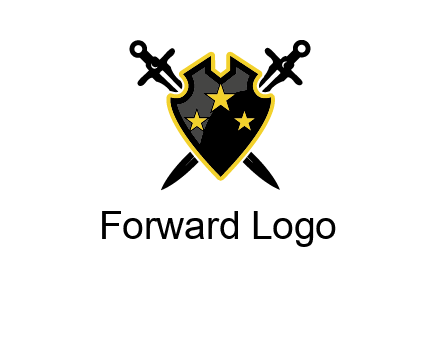 swords crossed behind shield graphic