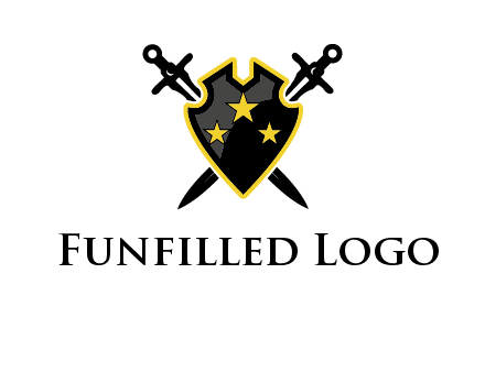 swords crossed behind shield graphic