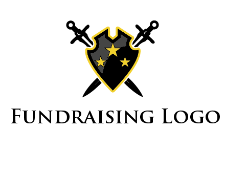 swords crossed behind shield graphic