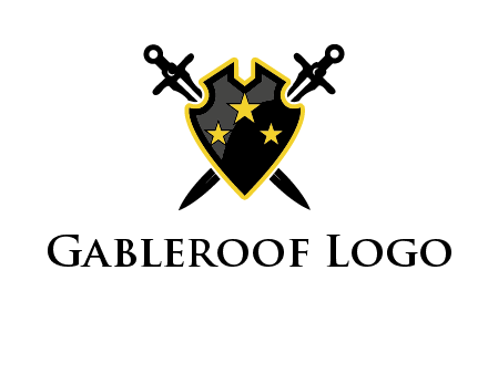 swords crossed behind shield graphic