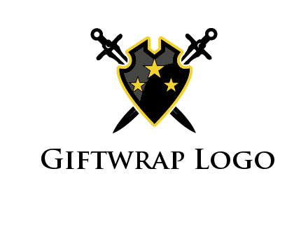 swords crossed behind shield graphic