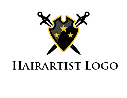 swords crossed behind shield graphic