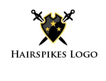 swords crossed behind shield graphic