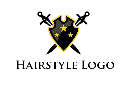 swords crossed behind shield graphic