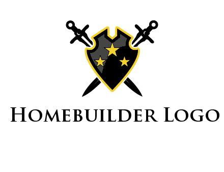 swords crossed behind shield graphic