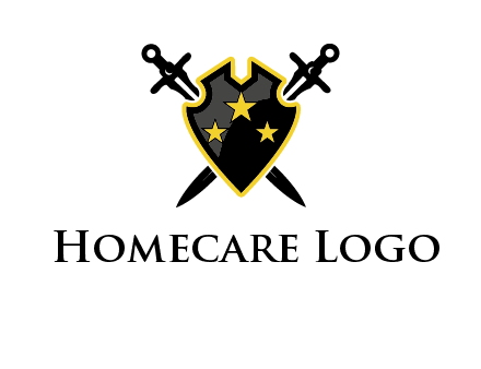 swords crossed behind shield graphic