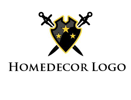 swords crossed behind shield graphic