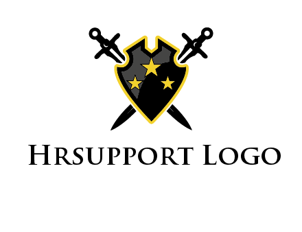 swords crossed behind shield graphic