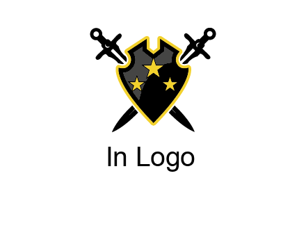 swords crossed behind shield graphic