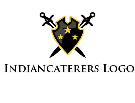 swords crossed behind shield graphic