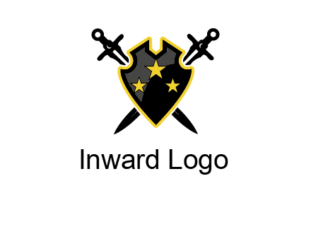 swords crossed behind shield graphic