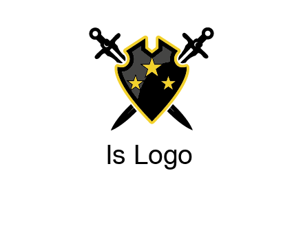 swords crossed behind shield graphic