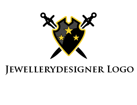 swords crossed behind shield graphic