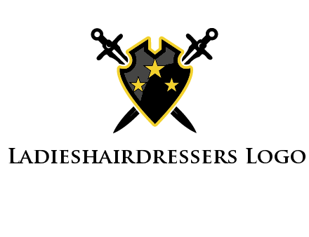 swords crossed behind shield graphic