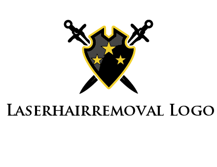 swords crossed behind shield graphic