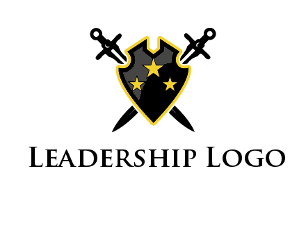 swords crossed behind shield graphic