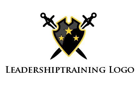 swords crossed behind shield graphic