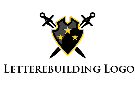 swords crossed behind shield graphic